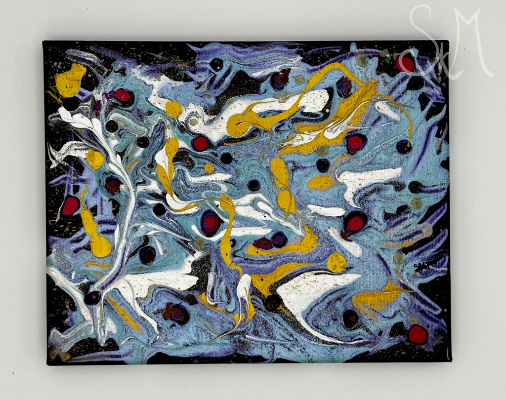 Silver Saturn - Acrylics on 8x10" back-stapled canvas with ¾" side.